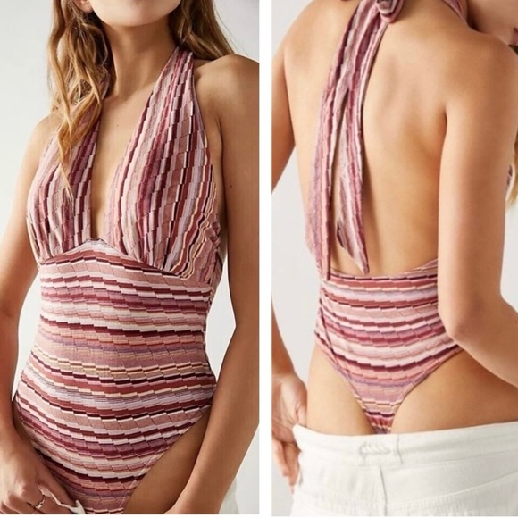 NWOT Free People Intimately Retro Babe Halter Bodysuit - Picture 2 of 11